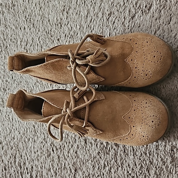 Lands End Desert Boot Wedges Womens Suede Wingtip Ankle Booties - Picture 2 of 9